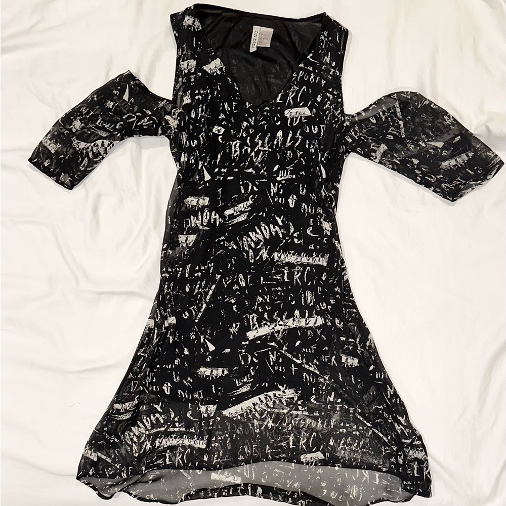 H&M asymmetrical high-low black and white graffiti dress
